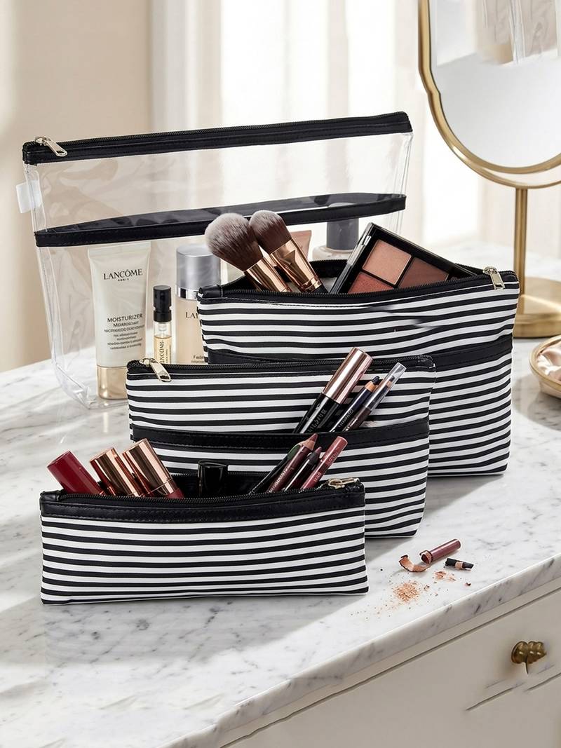 Cosmetic bag makeup pouches for brush accessories with handle waterprof travel wash bag toiletry storage organizer black