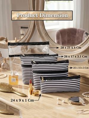 Cosmetic bag makeup pouches for brush accessories with handle waterprof travel wash bag toiletry storage organizer black 4