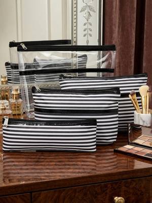 Cosmetic bag makeup pouches for brush accessories with handle waterprof travel wash bag toiletry storage organizer black 5