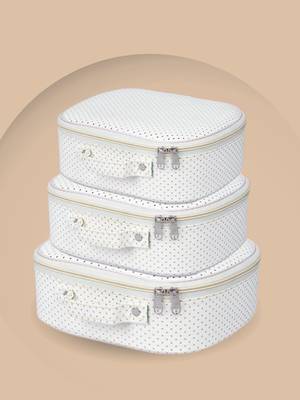Makeup storage box travelling vanity cosmetic toiletry bag  jewellery case wardrobe organizer pouches set of 3 white 1