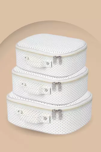 Makeup storage box travelling vanity cosmetic toiletry bag  jewellery case wardrobe organizer pouches set of 3 white