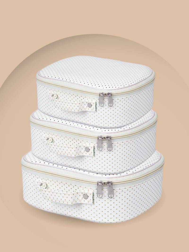 Makeup storage box travelling vanity cosmetic toiletry bag  jewellery case wardrobe organizer pouches set of 3 white