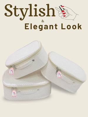 Makeup storage box travelling vanity cosmetic toiletry bag  jewellery case wardrobe organizer pouches set of 3 white 2