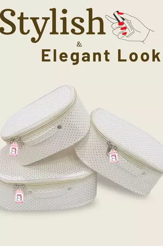 Makeup storage box travelling vanity cosmetic toiletry bag  jewellery case wardrobe organizer pouches set of 3 white