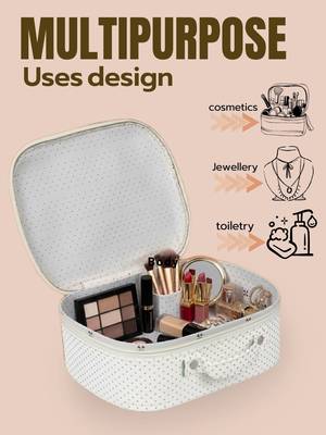 Makeup storage box travelling vanity cosmetic toiletry bag  jewellery case wardrobe organizer pouches set of 3 white 4