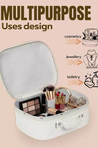 Makeup storage box travelling vanity cosmetic toiletry bag  jewellery case wardrobe organizer pouches set of 3 white