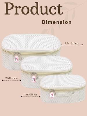 Makeup storage box travelling vanity cosmetic toiletry bag  jewellery case wardrobe organizer pouches set of 3 white 5