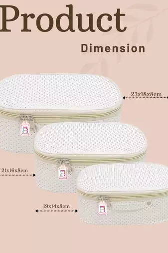 Makeup storage box travelling vanity cosmetic toiletry bag  jewellery case wardrobe organizer pouches set of 3 white