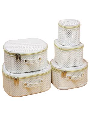 Makeup storage box travelling vanity cosmetic toiletry bag  jewellery case wardrobe organizer pouches set of 5 white 1