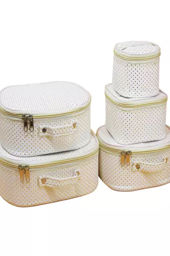 Makeup storage box travelling vanity cosmetic toiletry bag  jewellery case wardrobe organizer pouches set of 5 white