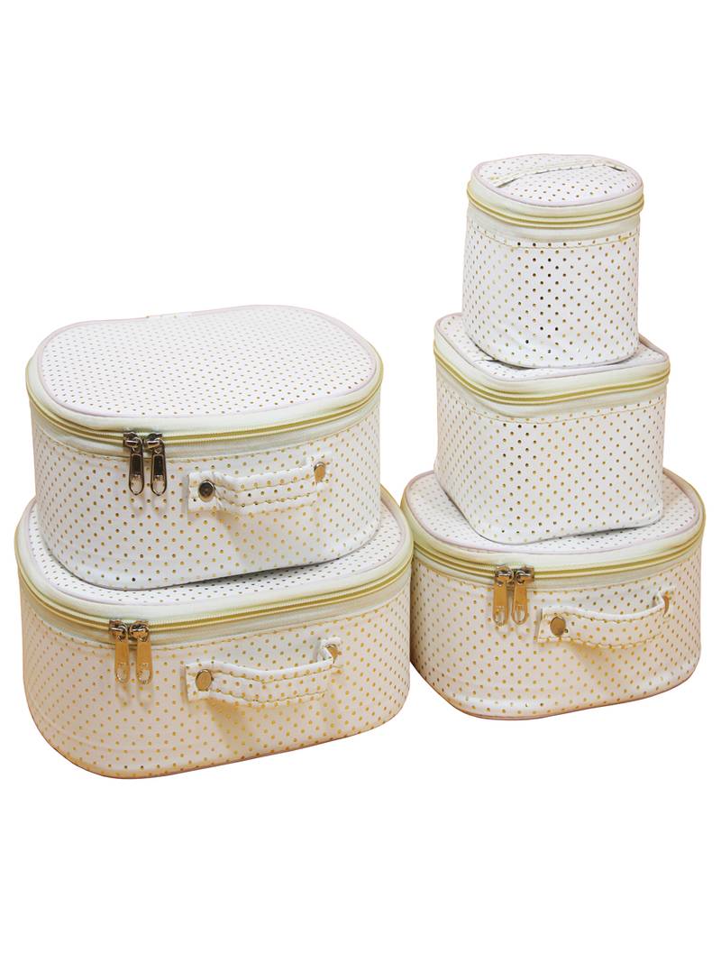 Makeup storage box travelling vanity cosmetic toiletry bag  jewellery case wardrobe organizer pouches set of 5 white