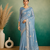 Sky-Blue Embroidery Floral Moti Beats Work And Gold Span (Organza) Fabric Saree With Unstitched Blouse 