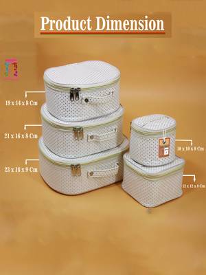 Makeup storage box travelling vanity cosmetic toiletry bag  jewellery case wardrobe organizer pouches set of 5 white 3