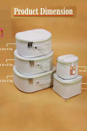 Makeup storage box travelling vanity cosmetic toiletry bag  jewellery case wardrobe organizer pouches set of 5 white