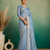 Sky-Blue Embroidery Floral Moti Beats Work And Gold Span (Organza) Fabric Saree With Unstitched Blouse 