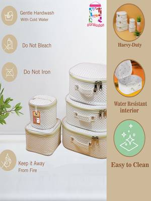 Makeup storage box travelling vanity cosmetic toiletry bag  jewellery case wardrobe organizer pouches set of 5 white 4