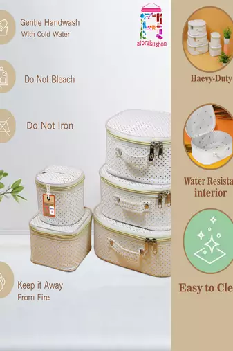 Makeup storage box travelling vanity cosmetic toiletry bag  jewellery case wardrobe organizer pouches set of 5 white