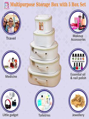 Makeup storage box travelling vanity cosmetic toiletry bag  jewellery case wardrobe organizer pouches set of 5 white 5