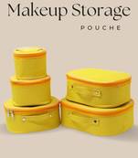 Makeup storage box travelling vanity cosmetic toiletry bag  jewellery case wardrobe organizer pouches set of 5 mustard