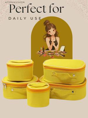 Makeup storage box travelling vanity cosmetic toiletry bag  jewellery case wardrobe organizer pouches set of 5 mustard 2