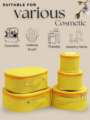 Makeup storage box travelling vanity cosmetic toiletry bag  jewellery case wardrobe organizer pouches set of 5 mustard 4