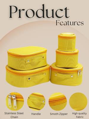 Makeup storage box travelling vanity cosmetic toiletry bag  jewellery case wardrobe organizer pouches set of 5 mustard 5
