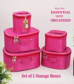 Makeup storage box travelling vanity cosmetic toiletry bag  jewellery case wardrobe organizer pouches set of 5 pink