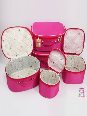 Makeup storage box travelling vanity cosmetic toiletry bag  jewellery case wardrobe organizer pouches set of 5 pink 2