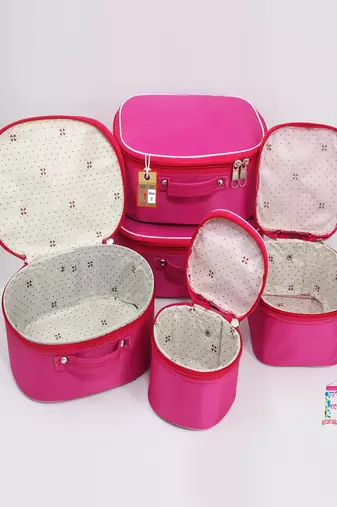 Makeup storage box travelling vanity cosmetic toiletry bag  jewellery case wardrobe organizer pouches set of 5 pink