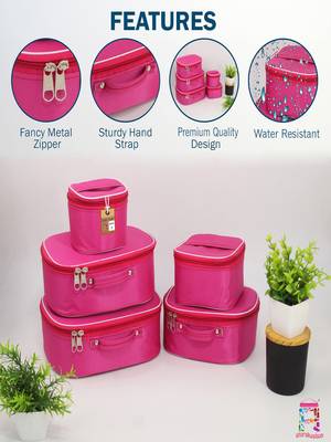 Makeup storage box travelling vanity cosmetic toiletry bag  jewellery case wardrobe organizer pouches set of 5 pink 4