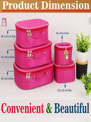 Makeup storage box travelling vanity cosmetic toiletry bag  jewellery case wardrobe organizer pouches set of 5 pink 5