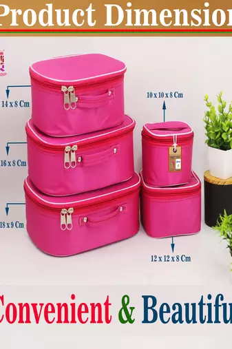 Makeup storage box travelling vanity cosmetic toiletry bag  jewellery case wardrobe organizer pouches set of 5 pink