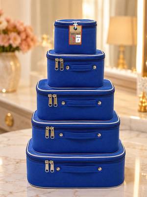 Makeup storage box travelling vanity cosmetic toiletry bag  jewellery case wardrobe organizer pouches set of 5 blue 1