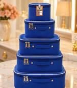 Makeup storage box travelling vanity cosmetic toiletry bag  jewellery case wardrobe organizer pouches set of 5 blue