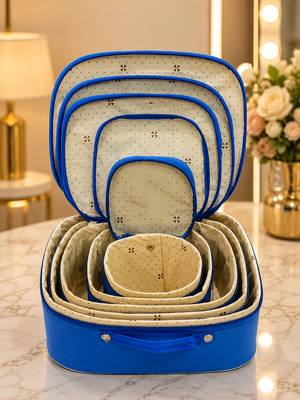 Makeup storage box travelling vanity cosmetic toiletry bag  jewellery case wardrobe organizer pouches set of 5 blue 4
