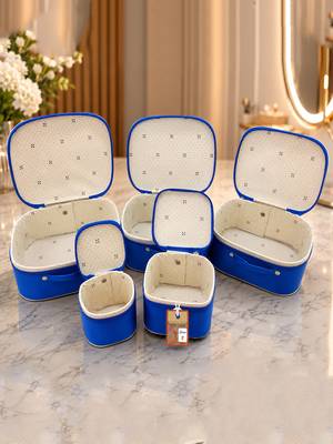 Makeup storage box travelling vanity cosmetic toiletry bag  jewellery case wardrobe organizer pouches set of 5 blue 5