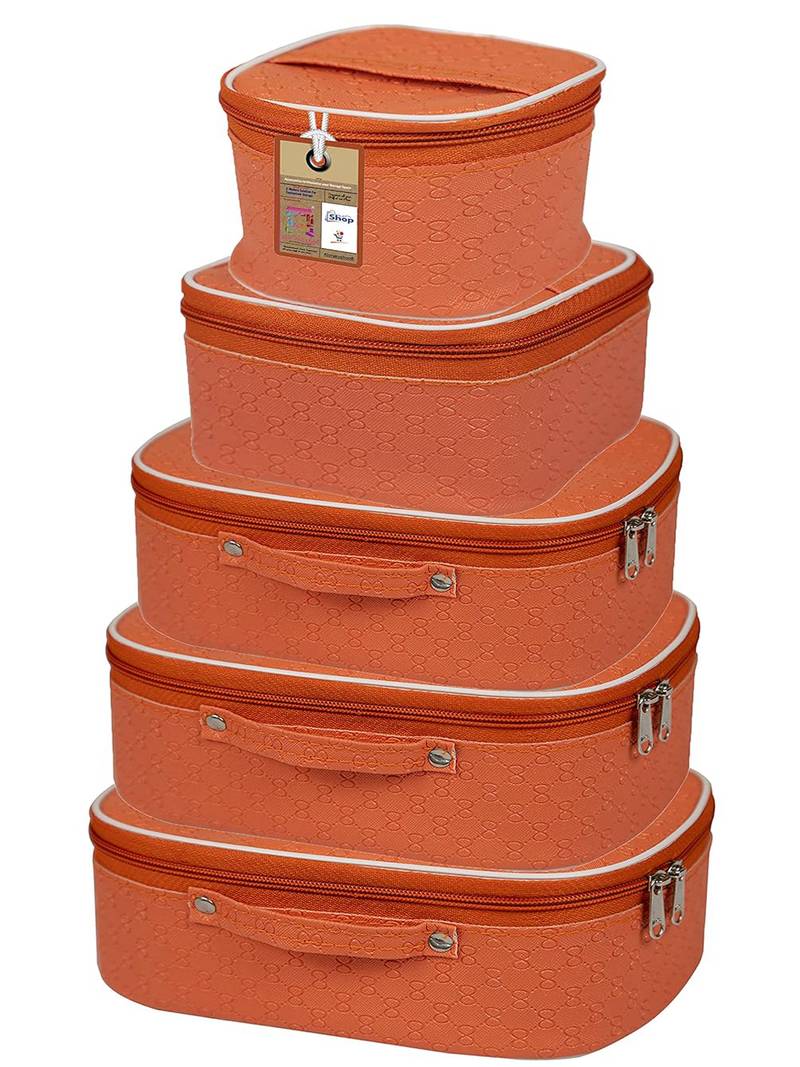 Makeup storage box travelling vanity cosmetic toiletry bag  jewellery case wardrobe organizer pouches set of 5 peach