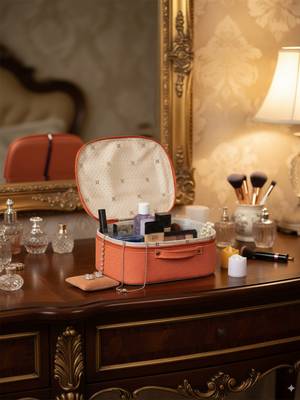 Makeup storage box travelling vanity cosmetic toiletry bag  jewellery case wardrobe organizer pouches set of 5 peach 3