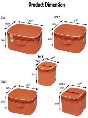 Makeup storage box travelling vanity cosmetic toiletry bag  jewellery case wardrobe organizer pouches set of 5 peach 5