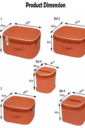 Makeup storage box travelling vanity cosmetic toiletry bag  jewellery case wardrobe organizer pouches set of 5 peach