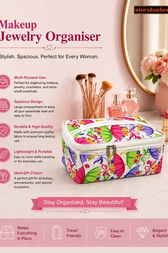 Makeup storage box traveling vanity cosmetic toiletry bag jewellery case wardrobe organizer pouches for women multicolor
