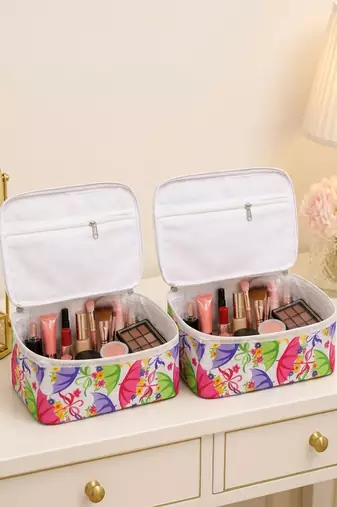 Makeup storage box traveling vanity cosmetic toiletry bag jewellery case wardrobe organizer pouches for women multicolor