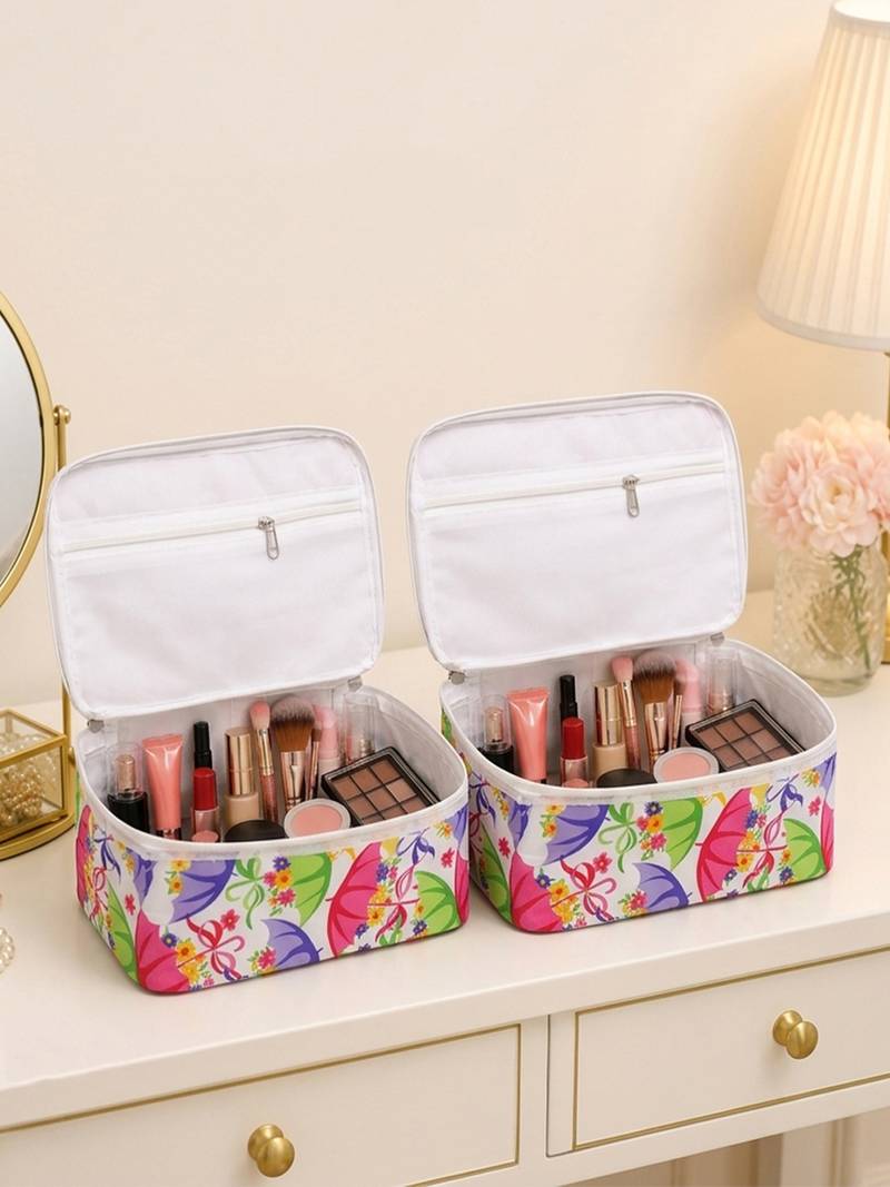 Makeup storage box traveling vanity cosmetic toiletry bag jewellery case wardrobe organizer pouches for women multicolor