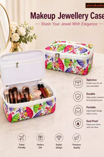 Makeup storage box traveling vanity cosmetic toiletry bag jewellery case wardrobe organizer pouches for women multicolor