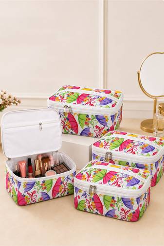 Makeup storage box traveling vanity cosmetic toiletry bag jewellery case wardrobe organizer pouches for women multicolor