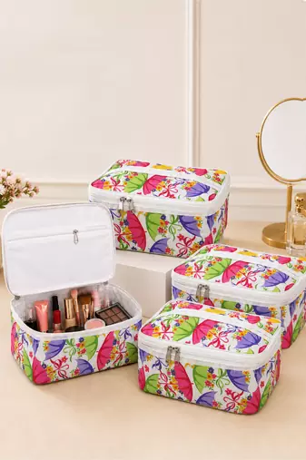 Makeup storage box traveling vanity cosmetic toiletry bag jewellery case wardrobe organizer pouches for women multicolor