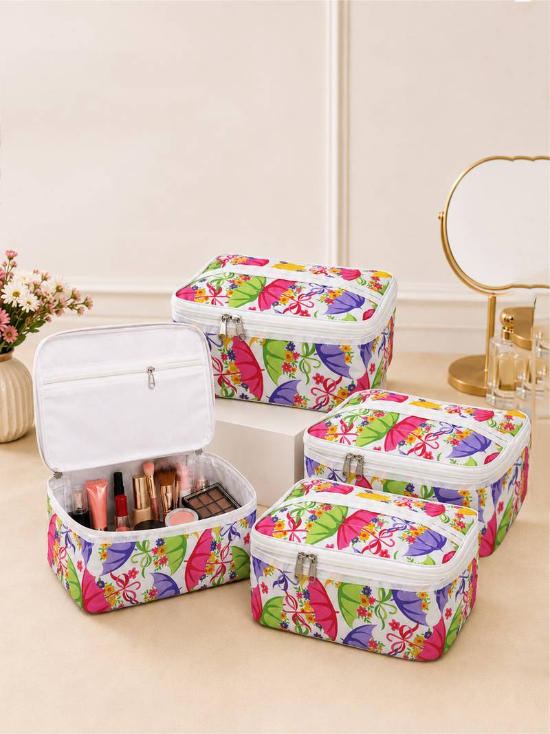 Makeup storage box traveling vanity cosmetic toiletry bag jewellery case wardrobe organizer pouches for women multicolor
