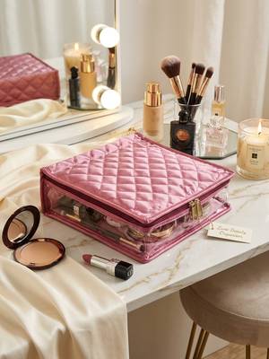 Makeup storage kit traveling vanity cosmetic toiletry bag jewellery case wardrobe organizer pouches for women purple 2