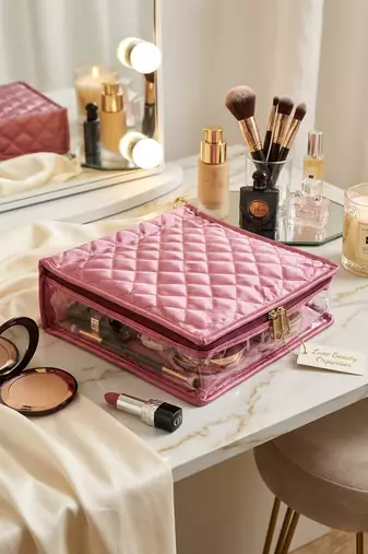 Makeup storage kit traveling vanity cosmetic toiletry bag jewellery case wardrobe organizer pouches for women purple