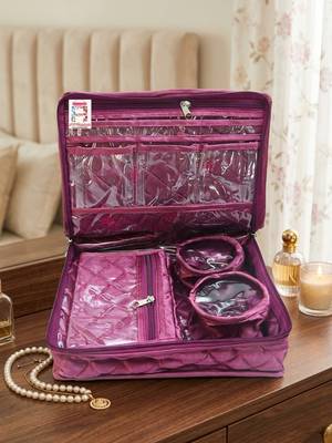 Makeup storage kit traveling vanity cosmetic toiletry bag jewellery case wardrobe organizer pouches for women purple 4